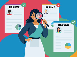 job hiring illustration resume review evaluation hiring manager reviewing resume evaluation marks highlight clipart