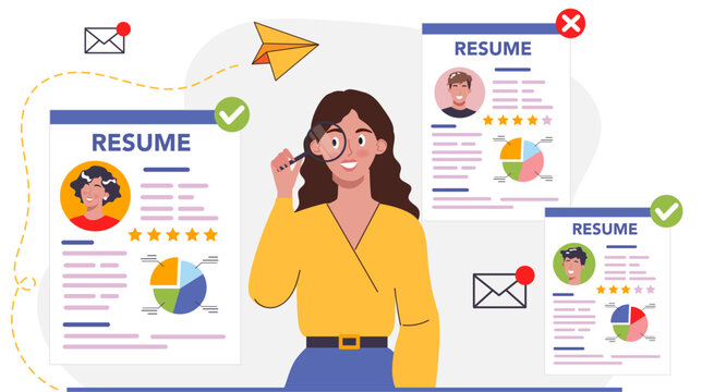 job hiring illustration resume review evaluation hiring manager reviewing resume evaluation marks highlight clipart