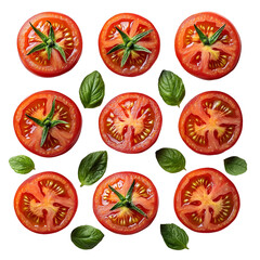 Arrangement of sliced tomatoes and basil