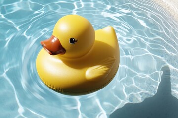 Yellow rubber duck in pool