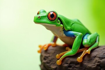Obraz premium Green tree frog perched on white, vibrant skin , vibrant, sitting, frog photography