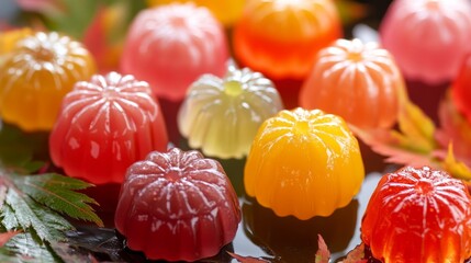 Seasonal Wagashi with Natural Colors in a Beautiful Arrangement