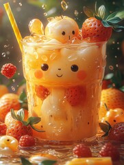 Cute Fruit Drink with Mini Animals for a Refreshing Summer Treat