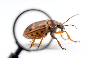 Naklejka premium Magnified view of an isolated bug against stark white, science, white