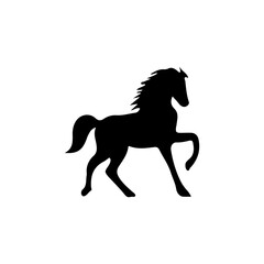 Black silhouette of a trotting horse on white