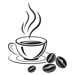 Coffee Cup and Beans Icon Silhouette