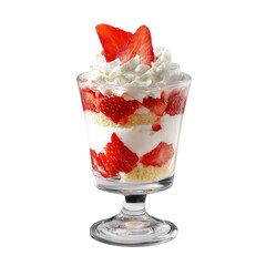 Delicious Strawberry Trifle Dessert in Glass Layers of Creamy Whipped Cream Fresh Strawberries and Sponge Cake
