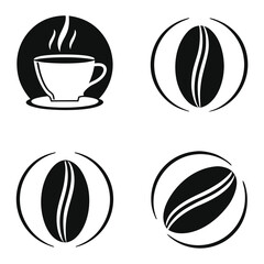 Set of Designed Coffee Cup and Bean Icon Silhouette