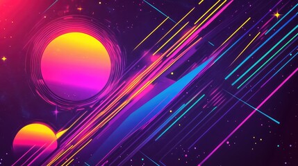 A colorful space background with a yellow and blue planet