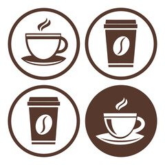 Set of Designed Coffee Cup Icon Silhouette