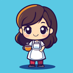 Barista girl mascot cute cartoon no details solid background bright