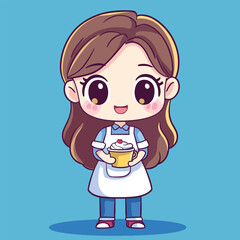 Barista girl mascot cute cartoon no details solid background bright