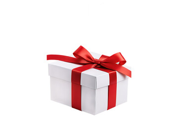 Fototapeta premium White Gift Box with Red Ribbon