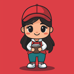 Barista girl mascot cute cartoon no details solid background bright