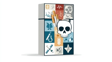 Skull-shaped Cigarette Pack With Broken Health Symbols Illustrating the Dangers of Smoking and Its Impact on Well-Being