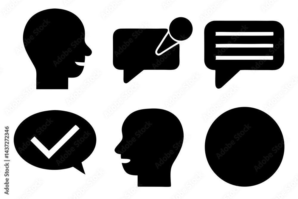 Canvas Prints tick and ok silhouette vector icon set, vector set of speech and talk bubbles illustrations, set of 