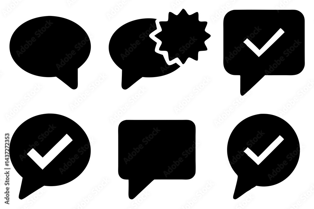 Canvas Prints tick and ok silhouette vector icon set, vector set of speech and talk bubbles illustrations, set of 