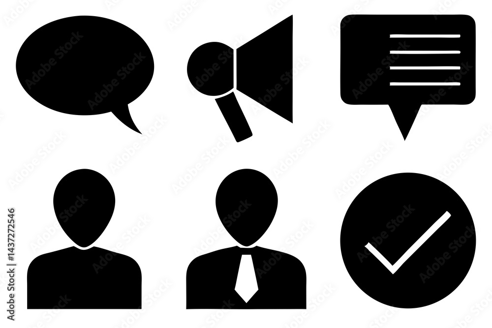 Canvas Prints tick and ok silhouette vector icon set, vector set of speech and talk bubbles illustrations, set of 