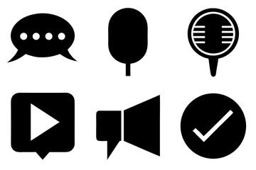 tick and ok silhouette vector icon set, vector set of speech and talk bubbles illustrations, set of comic speech bubbles, set of speech bubbles on white background.