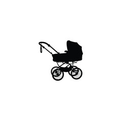 Fototapeta premium Baby carriage silhouette on white background