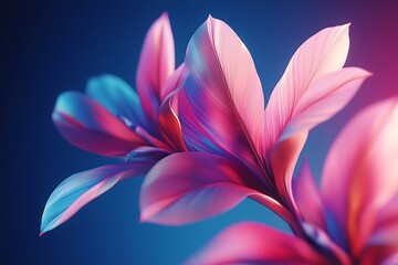Fototapeta premium Vivid pink and blue stylized flower against a dark blue background
