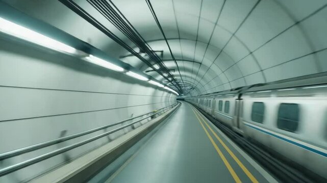 Subway train tunnel interior motion blur