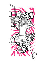 tiger fighter with japanese doodle style