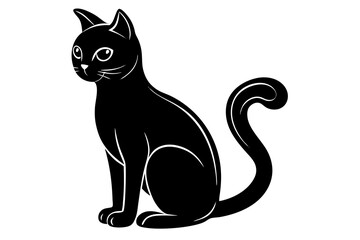 black and white cat illustration, cute sitting cat silhouette vector icon.symbol off sitting cat.