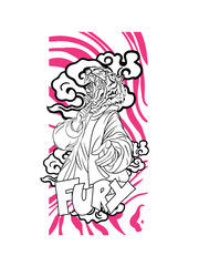 tiger fighter with japanese doodle style