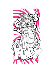 tiger fighter with japanese doodle style