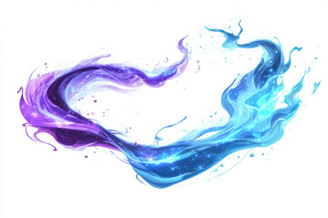 Fototapeta premium Swirling energy soft ethereal beams in shades of blue and purple isolated on white background.