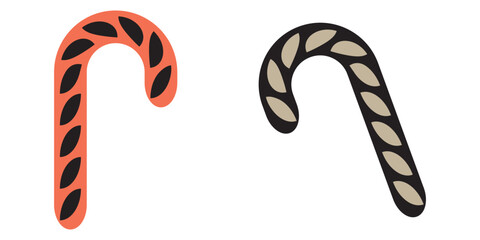 Christmas candy cane with white stripes isolated on Sweet stick for New Year. Vector flat illustration, Candy Cane vector icon eps 10