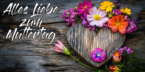 Alles Liebe zum Muttertag Feiertag Grußkarte mit deutschem Text, Hölzernes Herz