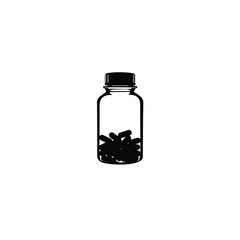 Pills bottle silhouette on white background
