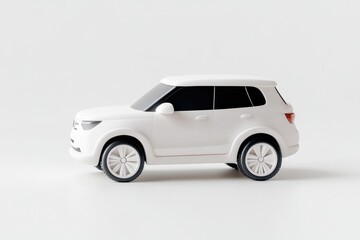 Fototapeta premium White toy SUV on plain background. Detailed model of a modern SUV, side view, simple and clean design