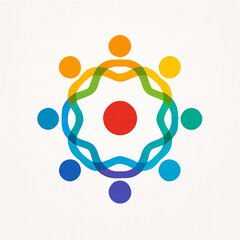 Circular logo with people in a circle, great for team collaboration, group unity, diverse community, social networking, teamwork concepts.