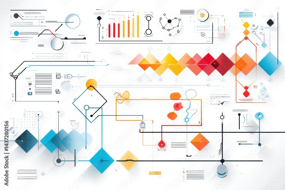 Leinwandbilder Stylized Flowchart Elements on a White Background Ideal for Infographic Design and Visual Presentation Purposes in Various Fields
