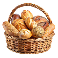 A Basket of Freshly Baked Breads and Rolls isolated on transparent background