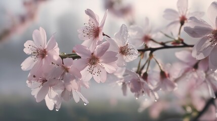 Obraz premium Experience the delicate beauty of spring! Soft pink cherry blossoms create a serene and picturesque scene. Perfect for conveying tranquility and renewal.