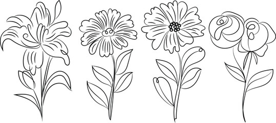 A vector illustration showcases a hand-drawn floral bouquet, a beautiful nature-inspired design element for spring decoration