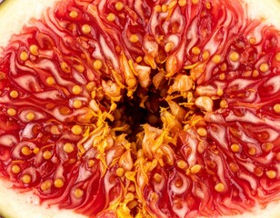 Close-up of a ripe fig cut open