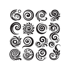 Decorative swirl and spiral vector silhouette set