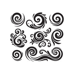 Decorative swirl and spiral vector silhouette set
