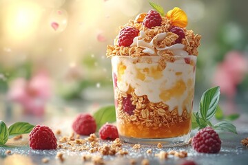 Raspberry Granola Parfait, spring garden