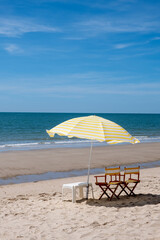 Relaxing Chairs and Umbrella on Cha-am Beach