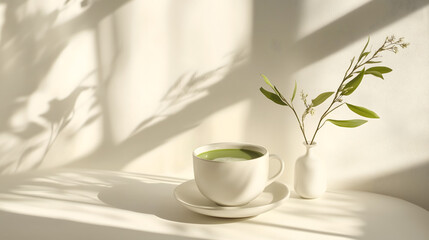 Minimalist Matcha Latte with Morning Light