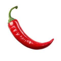 Fresh red chili pepper with curved shape is isolated on clean background, showcasing its vibrant color and glossy texture