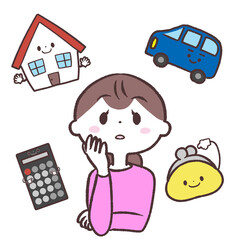 必要なお金について考える主婦イラスト