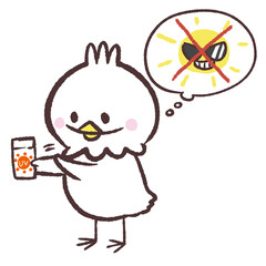 日焼け止めを塗る白い鳥のイラスト