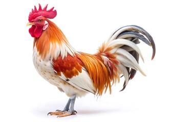 Fototapeta premium Beautiful rooster red white isolated on white background